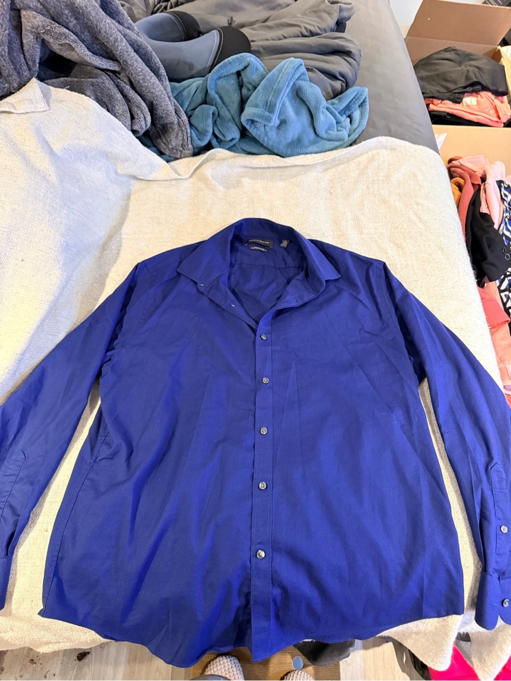 Tommy Hilfiger Men’s Royal Blue Slim Fit Stretch Dress Shirt XL 17.5